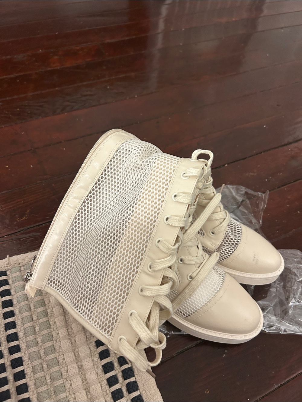 Leather Cutout Mid-Calf cream Boots